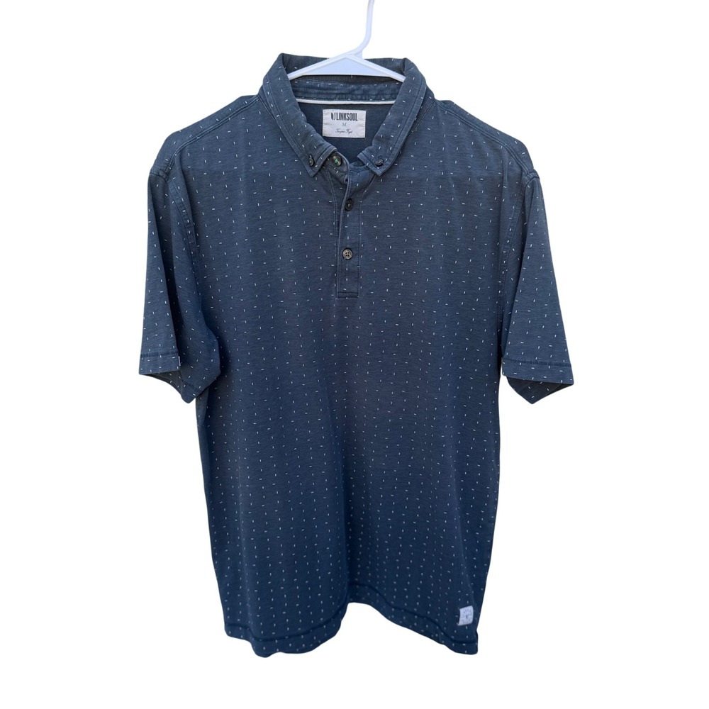 Linksoul Men's Blue Printed Polo Shirt Medium Golf Tennis Lightweight